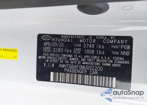 2021 Hyundai Veloster 2.0 Premium z USA, uszkodzony, nr VIN KMHTG6AF0MU032200